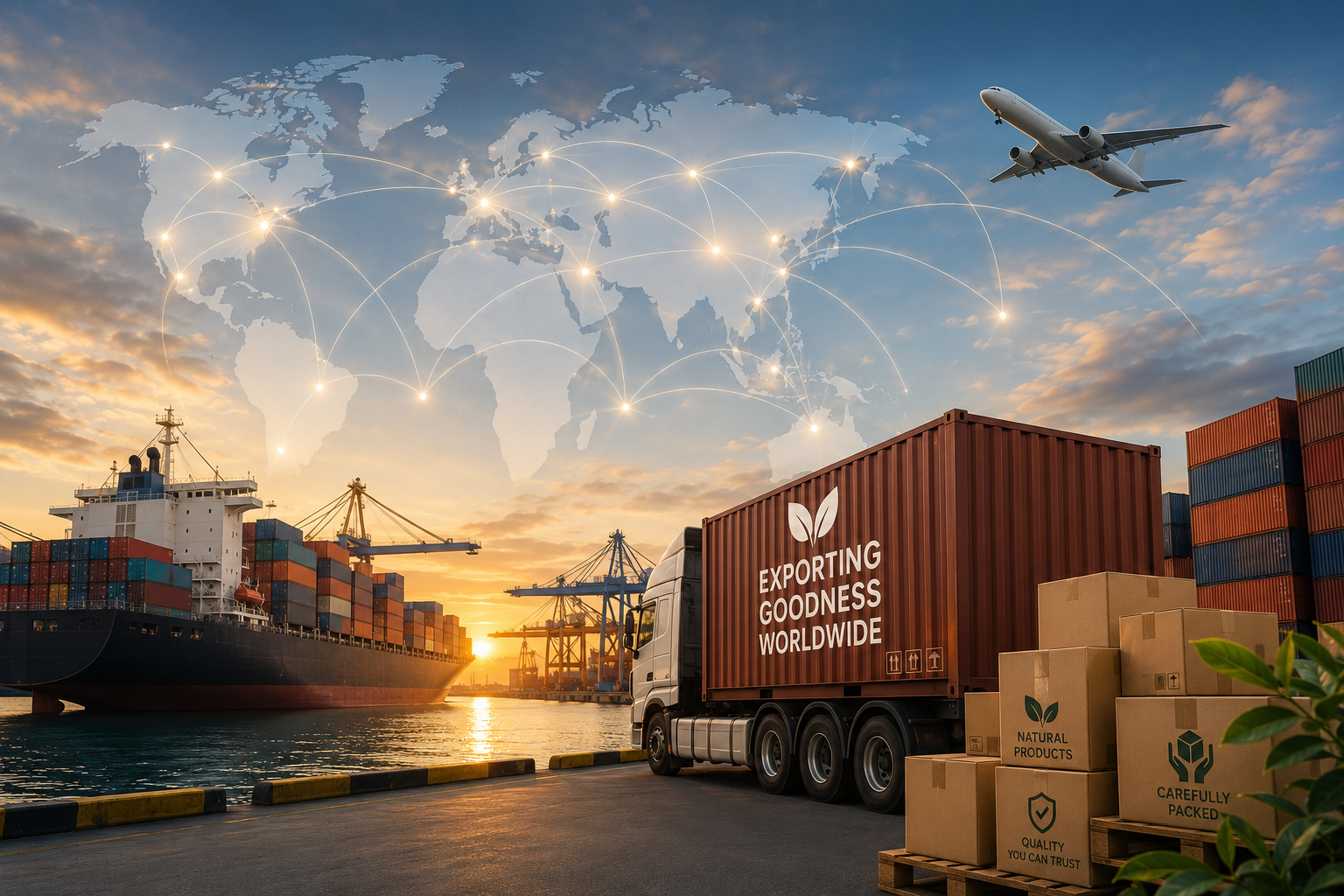 Export — ships, ports and containers